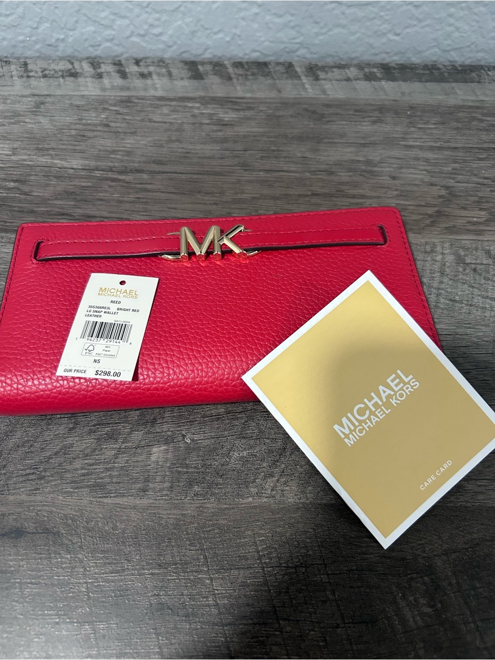 Michael Kors Red Pebbled Leather MK Logo Wallet Clutch